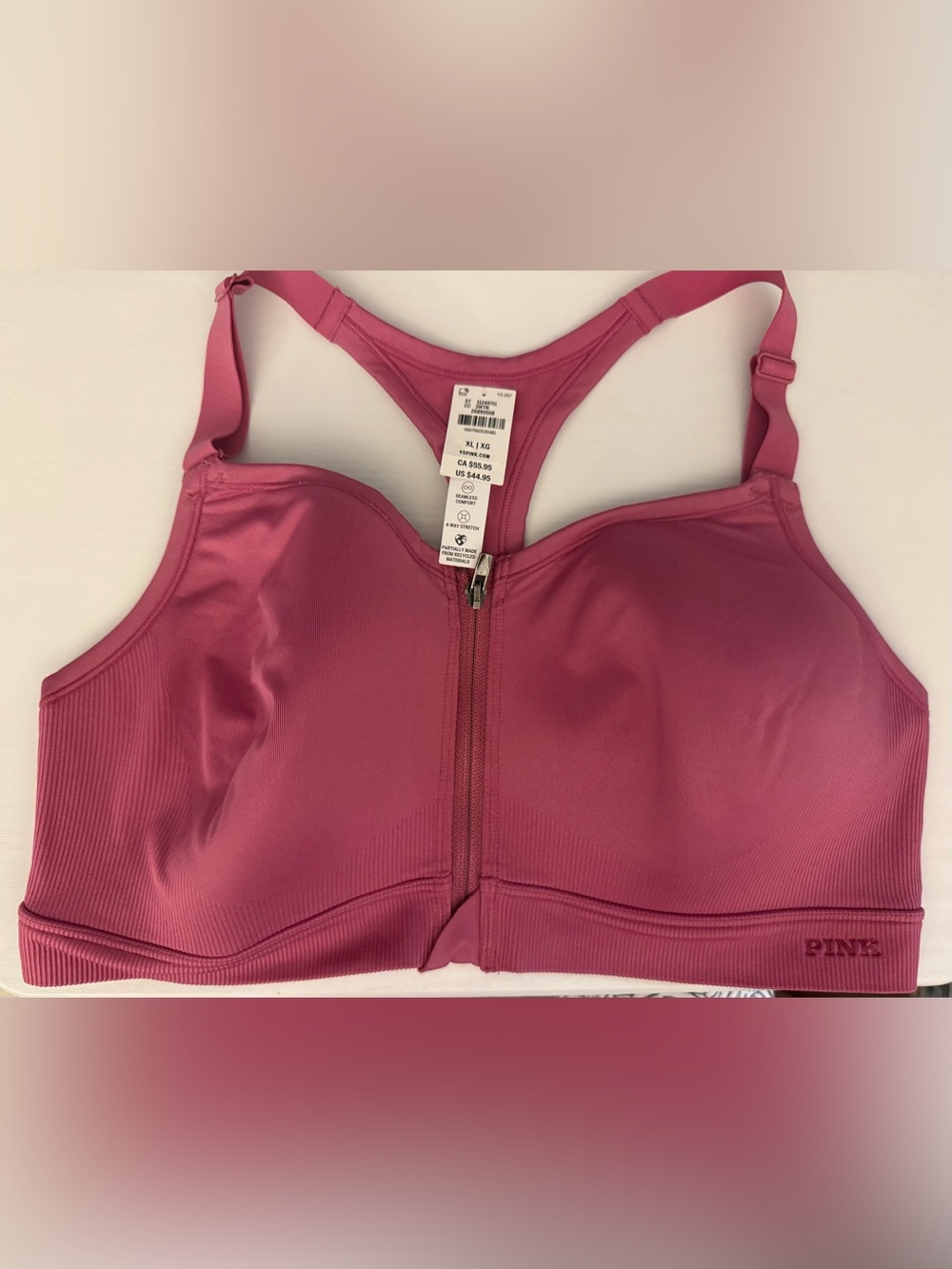 PINK Victoria's Secret Front-Zip Sports Bra - Raspberry Pink